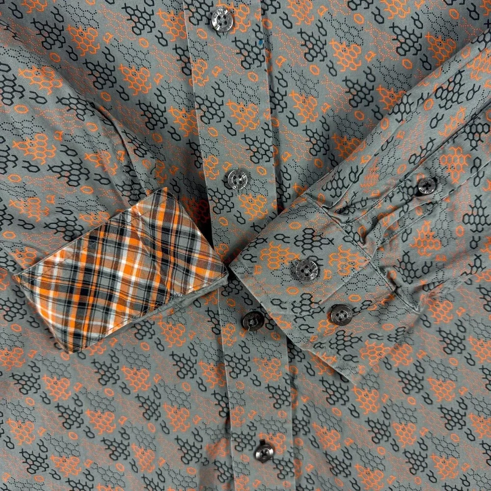 Cinch Shirt Mens Large Gray Orange Geometric Western Button Down Long Sleeve‎ - Picture 6 of 11